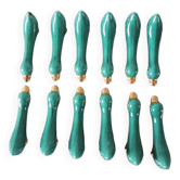 12 Old Duck Knife Holders in Green Ceramic