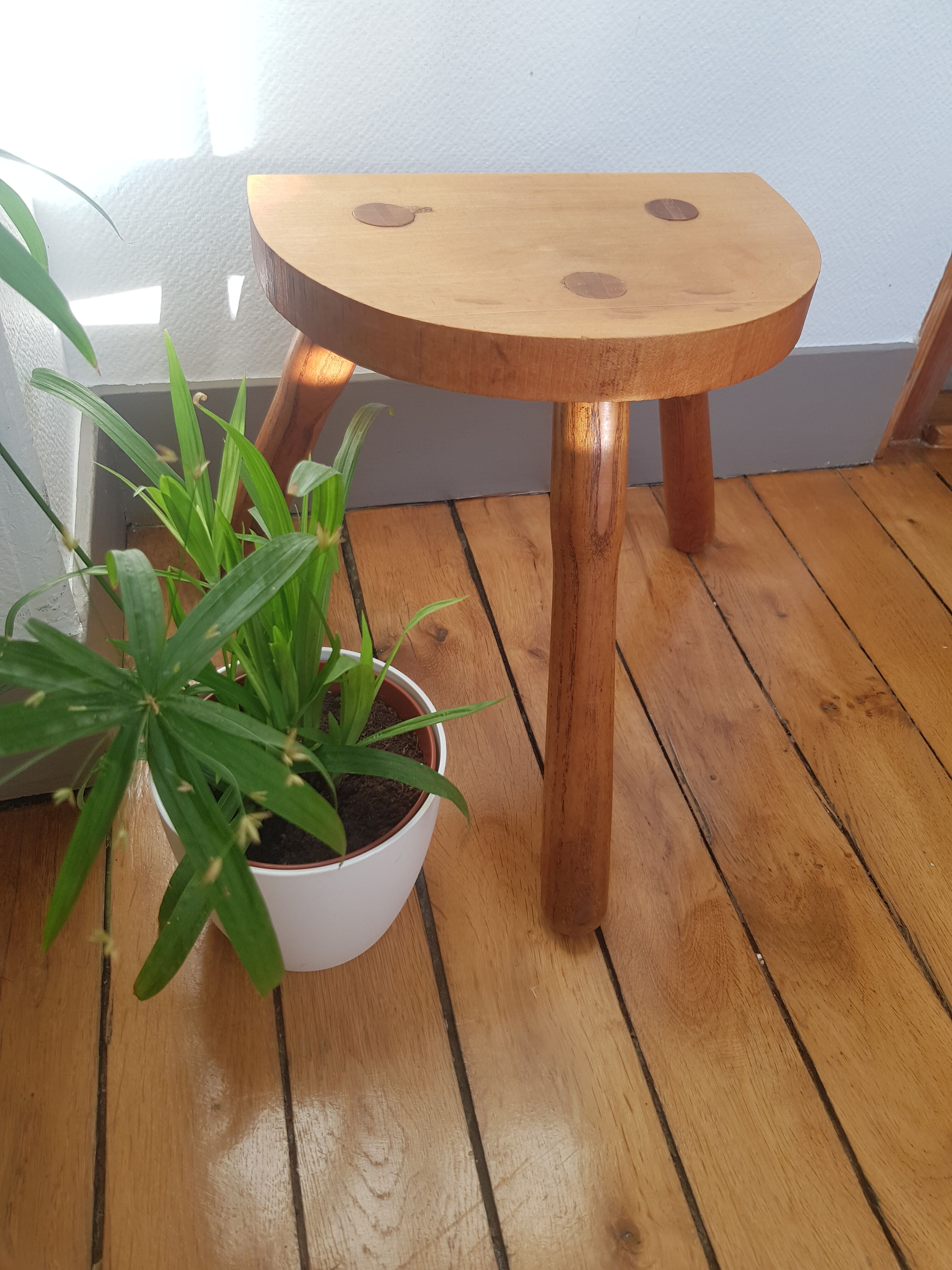Massive wooden tripod stool