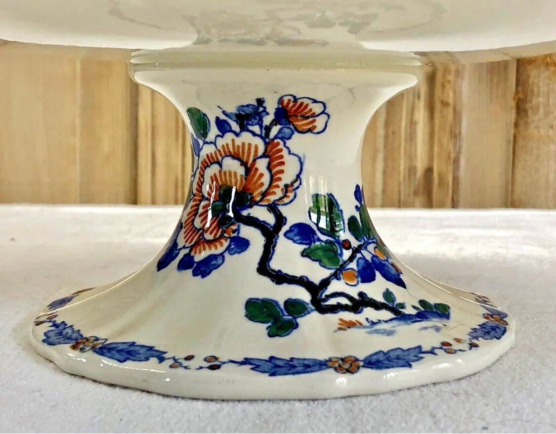 Compotier fruit cutters on pedestal Gien rooster and peonies 1938 1960