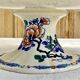 Compotier fruit cutters on pedestal Gien rooster and peonies 1938 1960