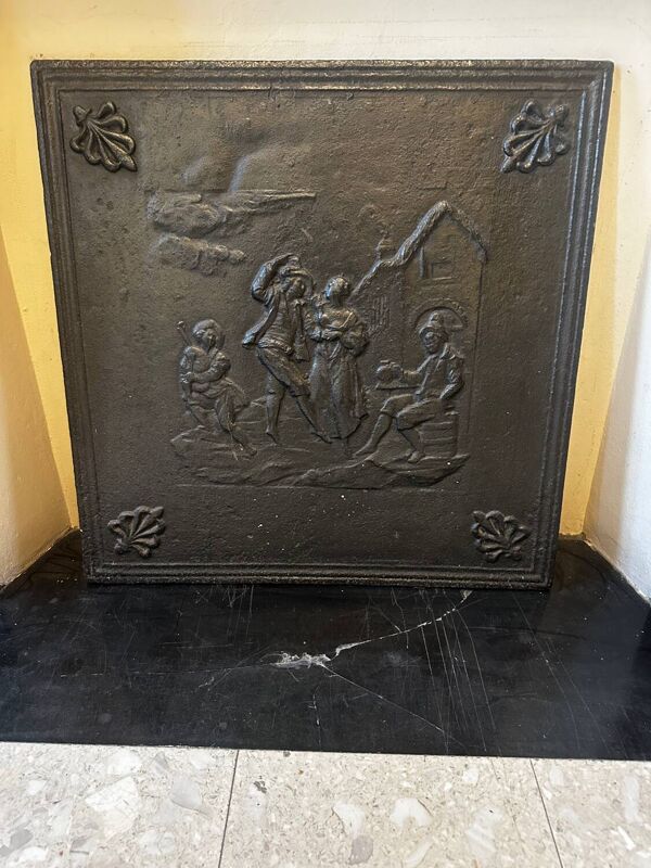Plaque de cheminée en fonte scène rurale 64/64 cm