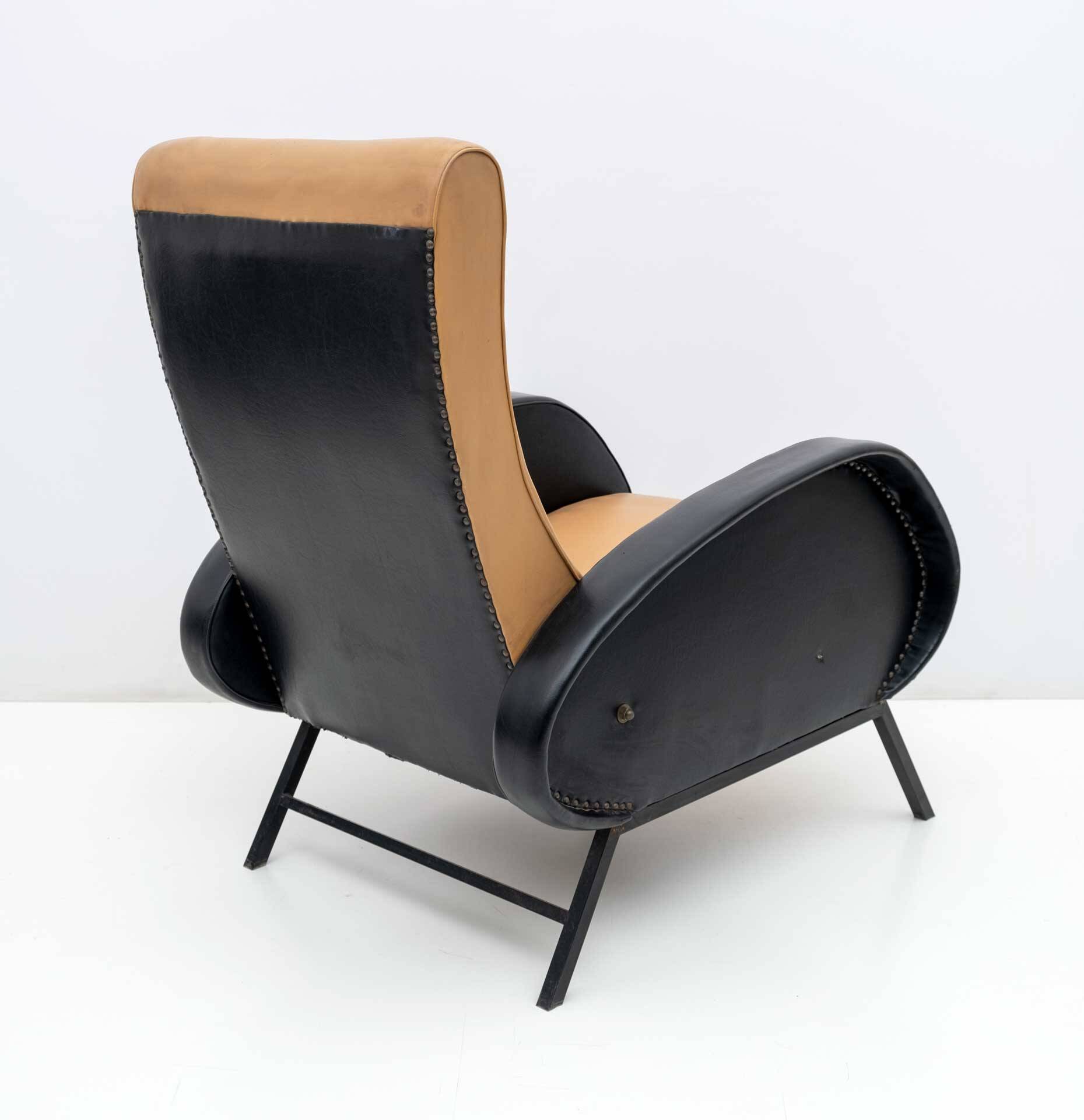 Pair of Marco Zanuso Mid-Century Modern Italian Leather Reclining Armchairs