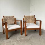 Pair of oak and straw armchairs, reconstruction style