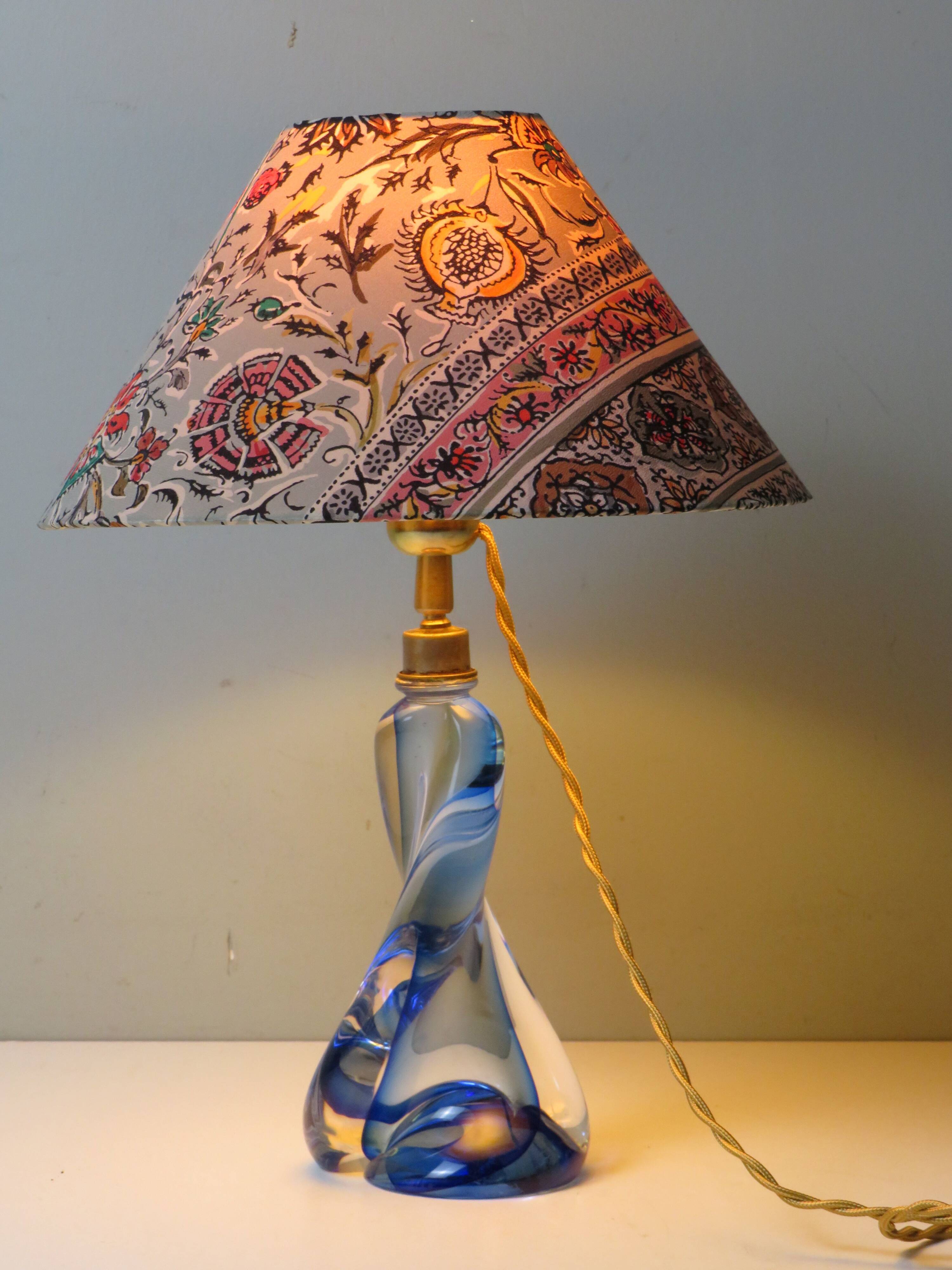 Vintage blue crystal table lamp Val Saint Lambert (unsigned)