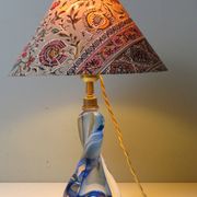 Lampe de table vintage en cristal bleu Val Saint Lambert (non signée)