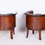 Restored ArtDeco Set of Four Oak Armchairs, High-Quality Leather, Czechia, 1920s