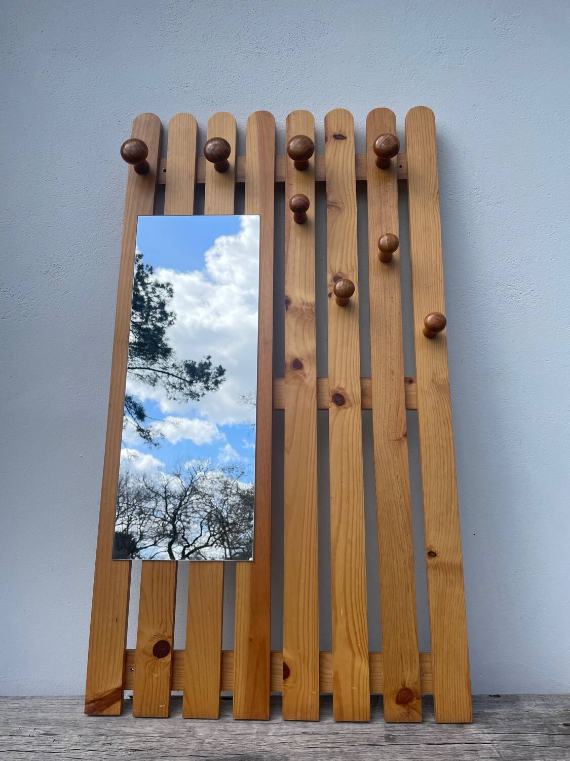 Pine mirror coat rack 1980