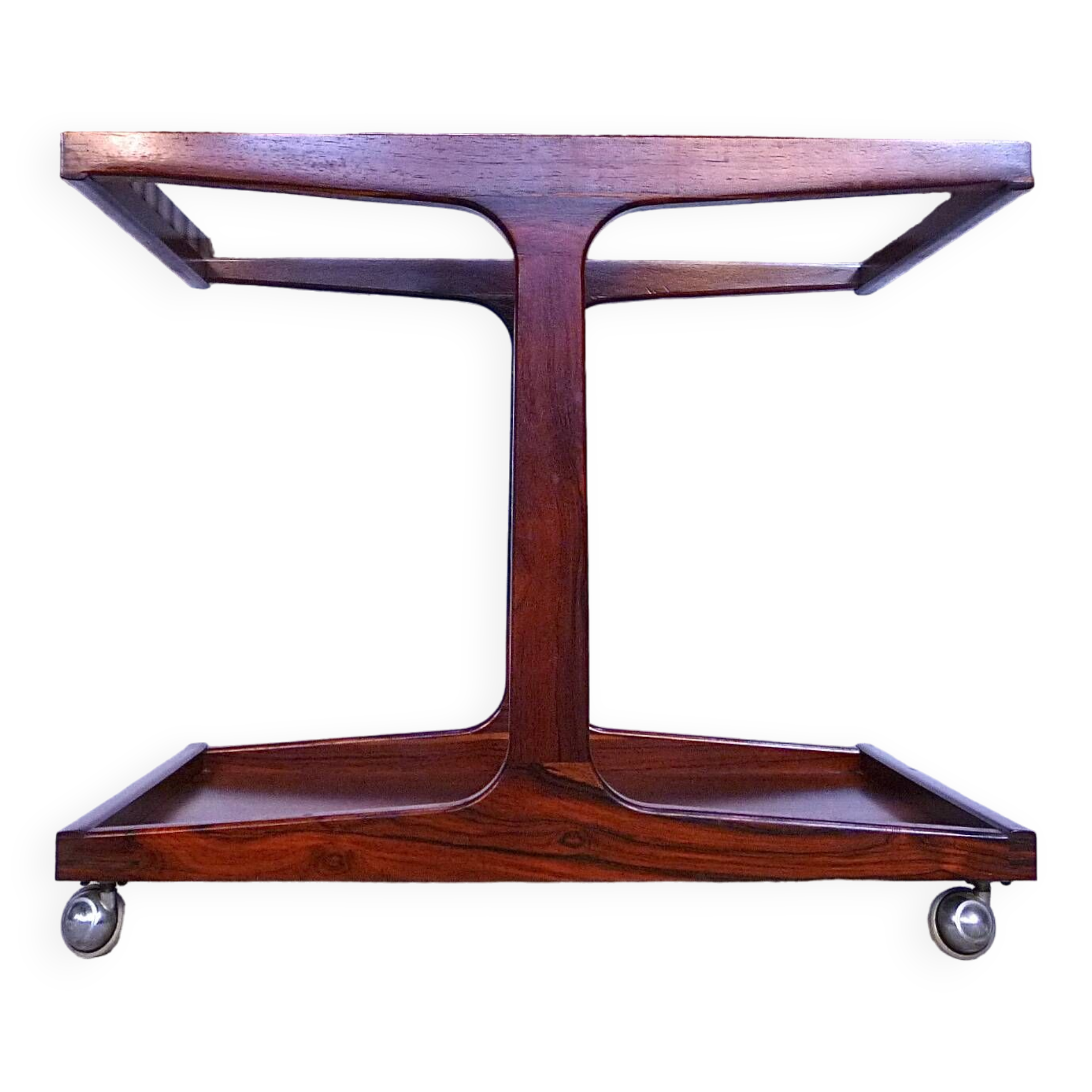 Vintage Modernist Serving Bar Cart in Walnut with Glass Top, Germany 1960s