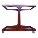 Vintage Modernist Serving Bar Cart in Walnut with Glass Top, Germany 1960s