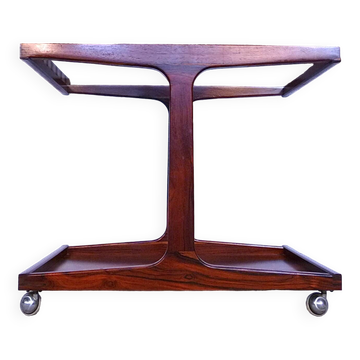 Vintage Modernist Serving Bar Cart in Walnut with Glass Top, Germany 1960s