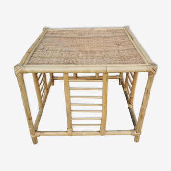 Vintage bamboo and wicker auxiliary coffee table