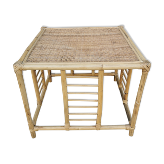 Vintage bamboo and wicker auxiliary coffee table