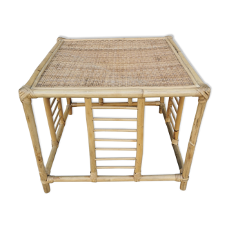 Table basse auxiliaire vintage bambou et osier