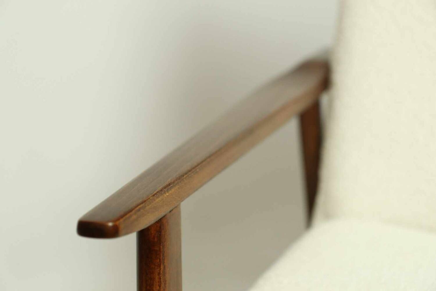 Vintage Armchair Lounge chair White Bouclette Wooden Armchair Mid Century Modern