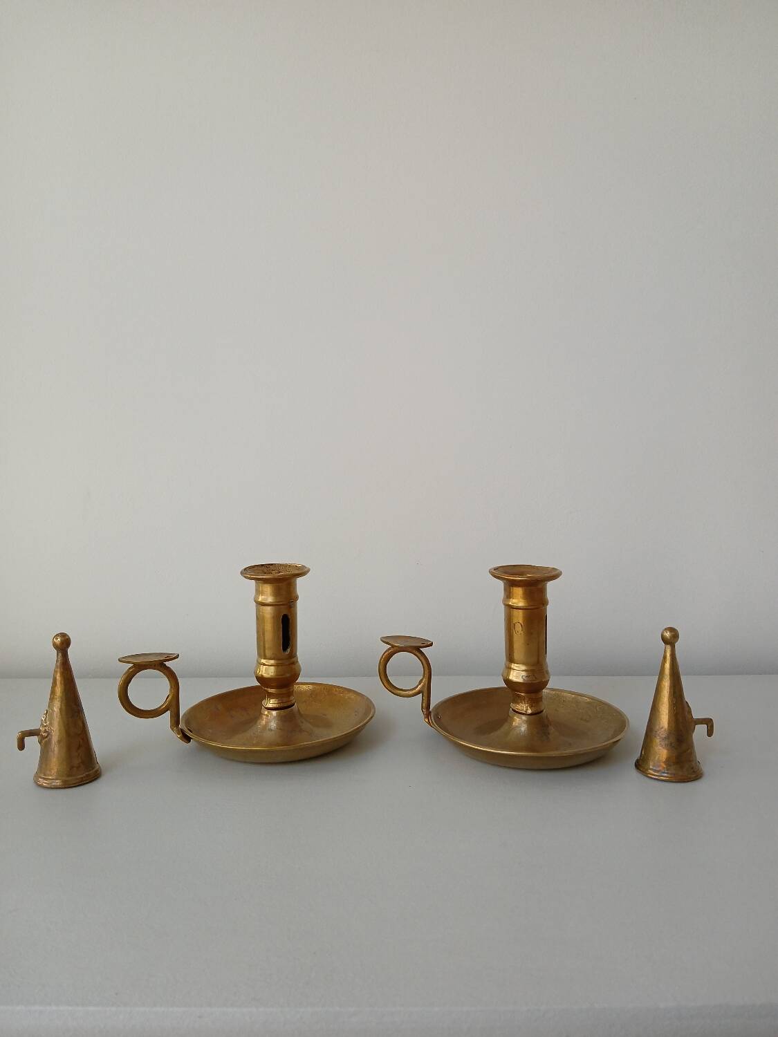 Set of 2 brass cellar rat candlesticks