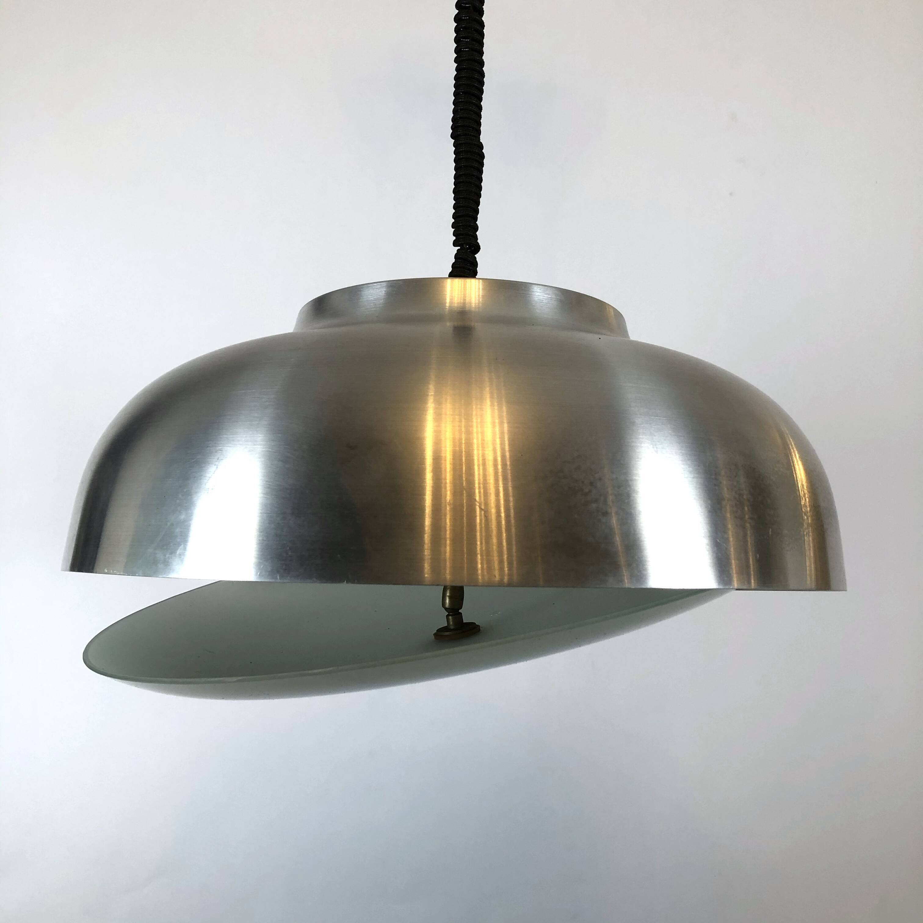 Oscar Torlasco for Lumi, large Italian pendant light with adjustable glass from 50s