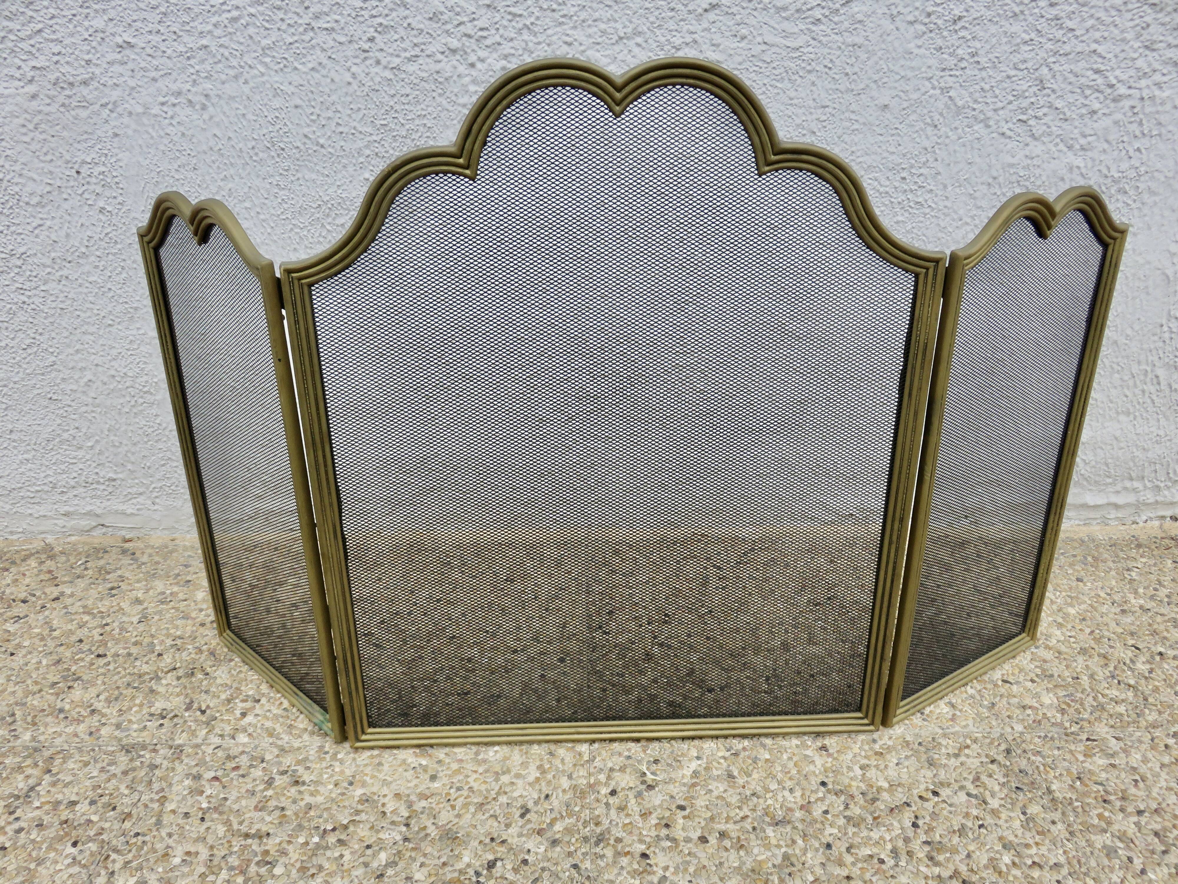 Fire screen, spark guard for fireplace "made in Italy" 3 panels in brass 70