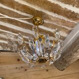 Gilded and crystalline metal chandelier 1950