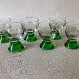 6 Verres à liqueur pied rond pyramidal Ouralin vert