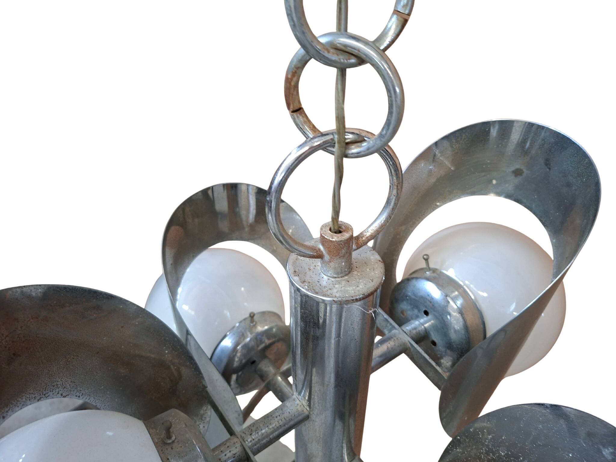 Iconico Lampadario Vintage Anni '70 – Design "Space Age" in Ferro Cromato