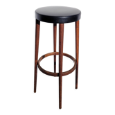 Tabouret haut bois & simili noir
