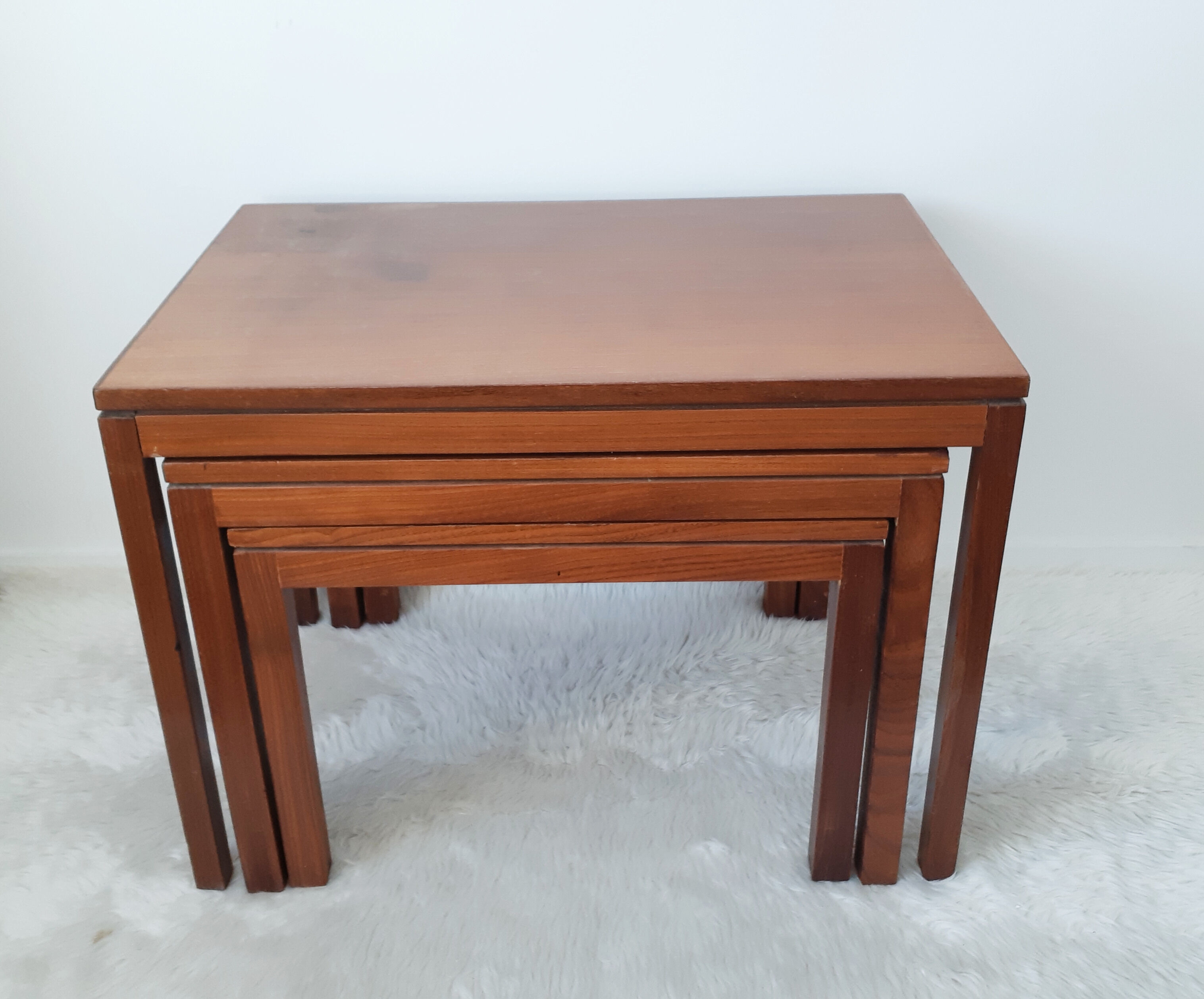 3 teak pull-out tables, signed Barrett, vintage, 1964