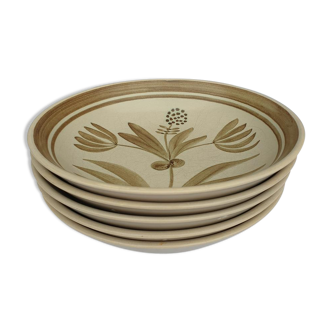 Set 5 plates Longchamp flower color vintage sandstone 1970