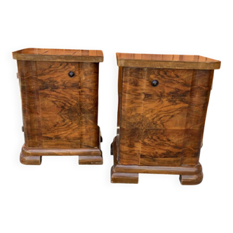 Pair of brown Art Deco bedside tables in wood, Hungary 1930s - set of 2