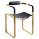 Armchair, aged brass and navy blue leather, contemporary style.