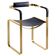 Armchair, aged brass and navy blue leather, contemporary style.