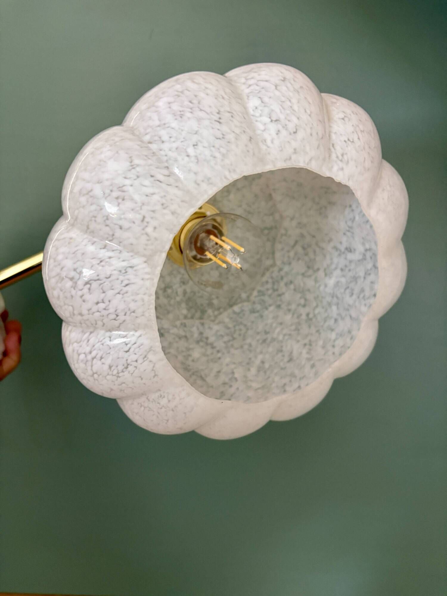 Vintage glass wall light with a curved arm from Clichy, white.