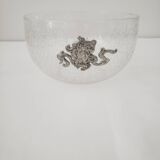Salad bowl in cracked glass with silver decoration