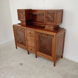 Buffet haut art and craft Art déco français en bois blond 1950 1960