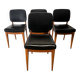 Set of 4 vintage 1960s chairs in wood and black faux leather – design