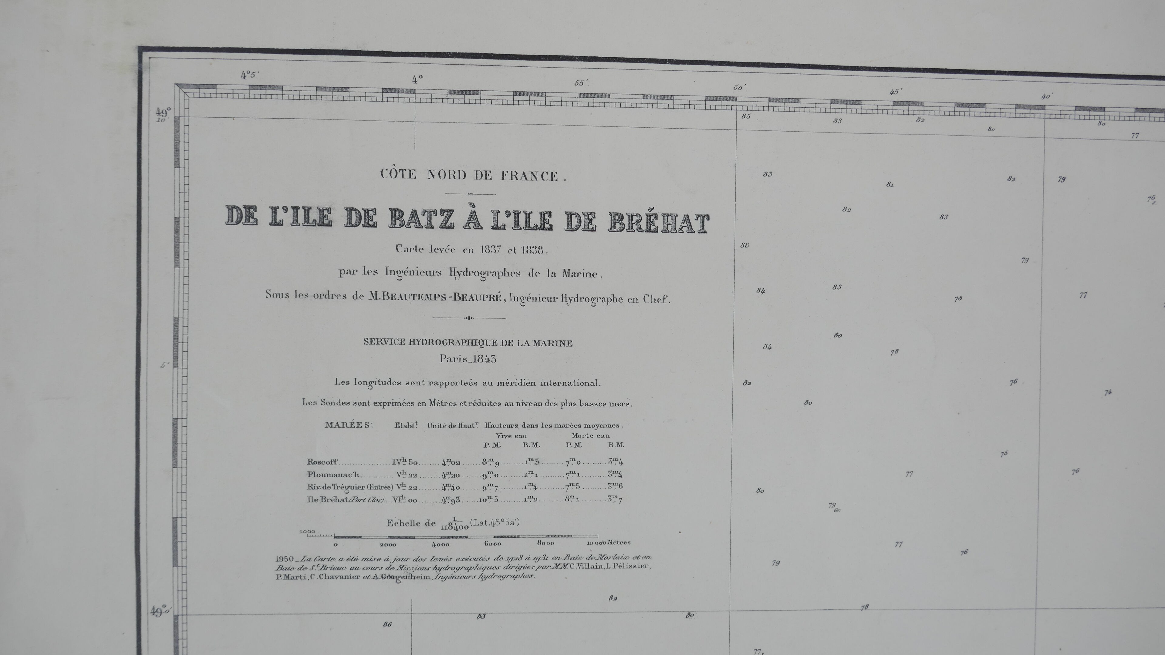 Ancient marine map of Lle island de Batz to the island of Brehat