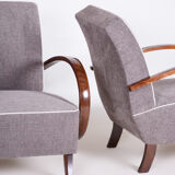 Pair of grey art deco armchairs made in the 1930s, fully refurbished beech.