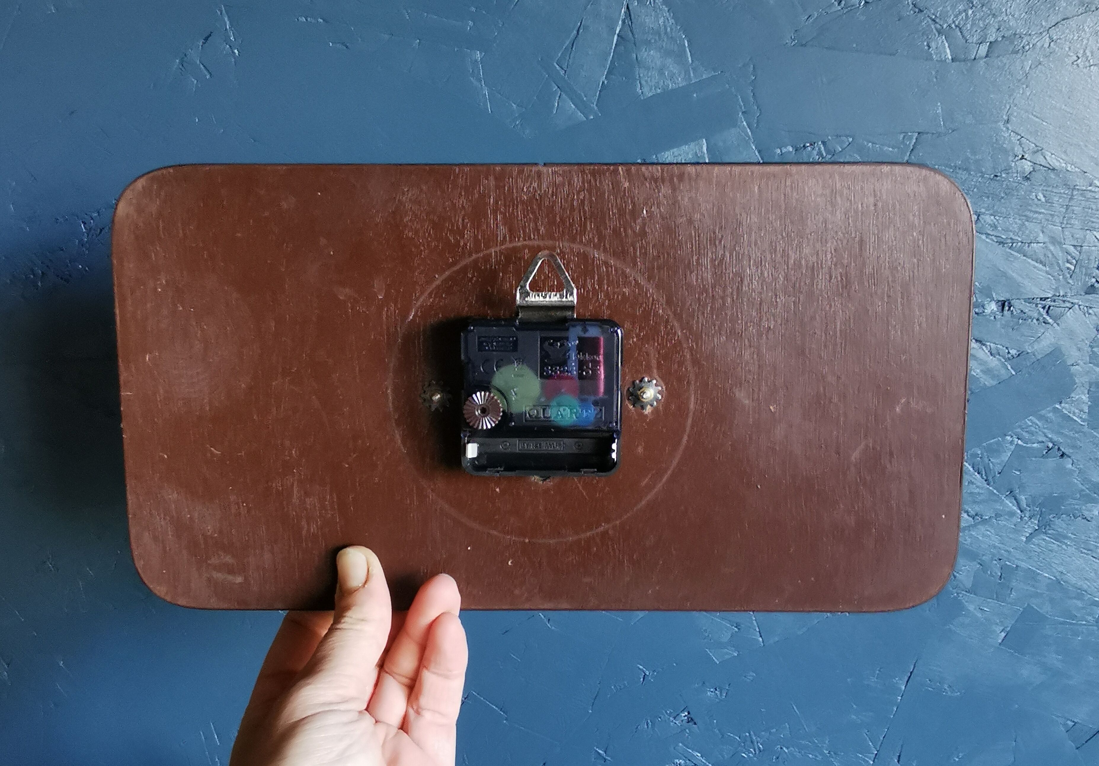 Vintage formica clock rectangular silent wall clock "Odo blue black"