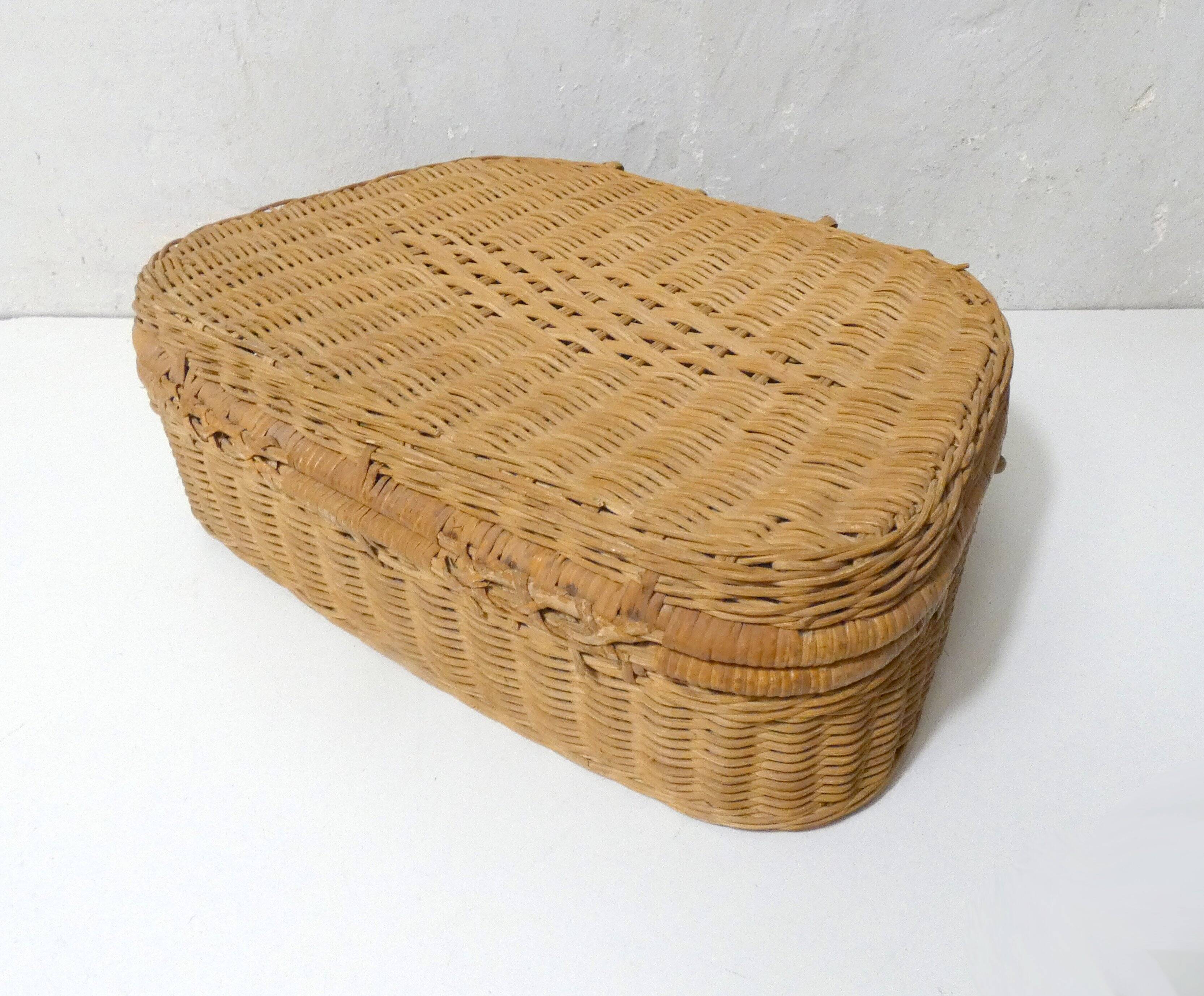 small vintage rattan suitcase