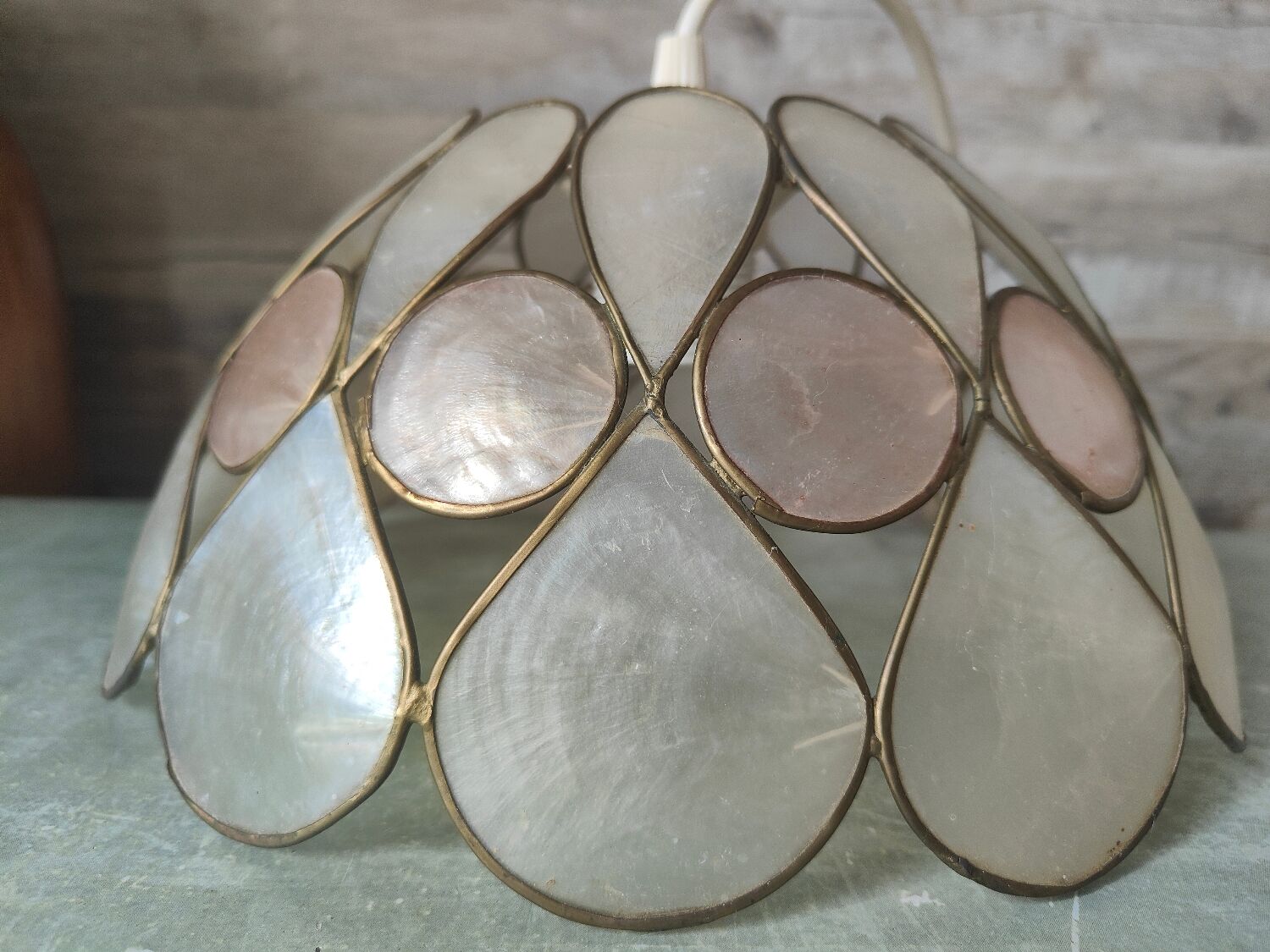 Vintage mother-of-pearl and brass pendant lamp