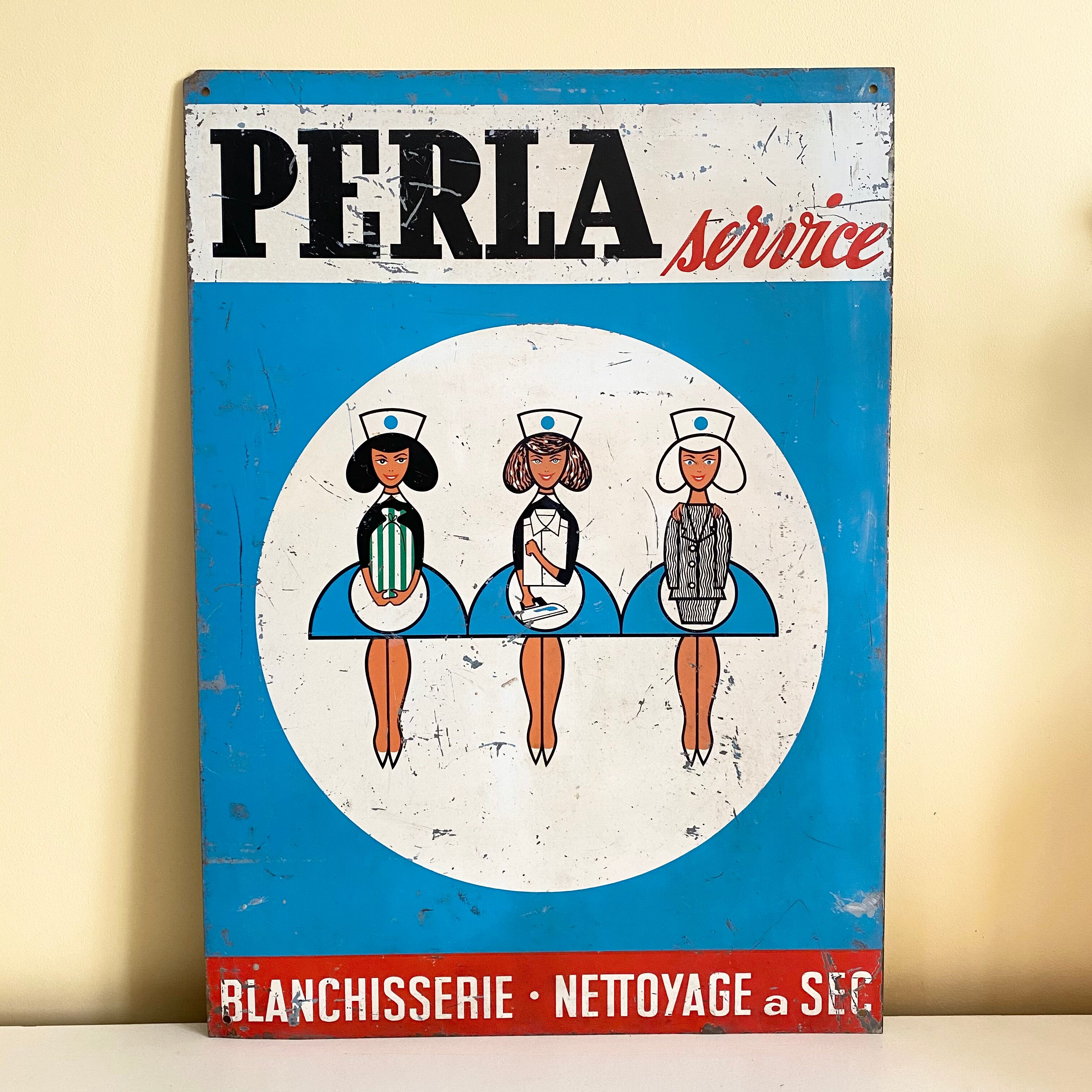 Vintage advertising plate perla service