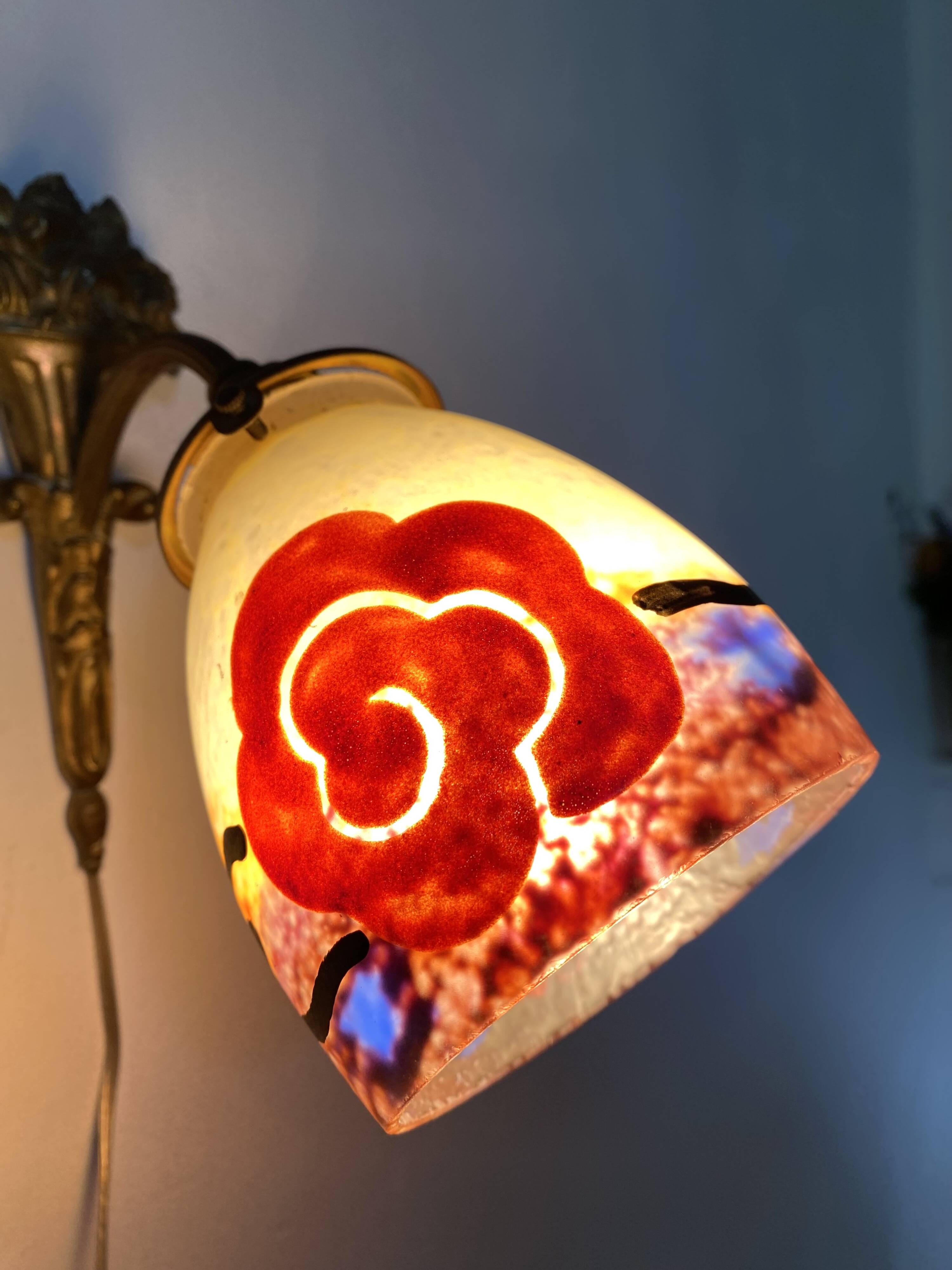 Antique bronze and glass paste wall light