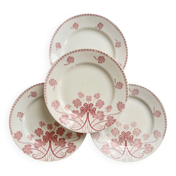 4 assiettes plates terre de fer rouge Lunéville « Lucien »