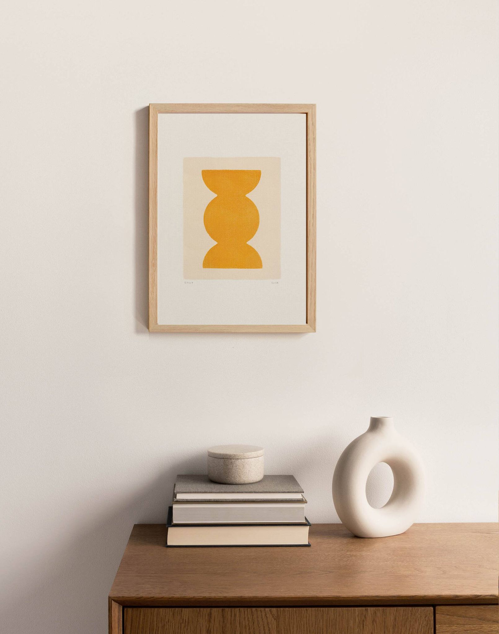 Peinture abstraite sur papier "romy" jaune signée Eawy