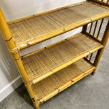 Boho chic arched bamboo shelves 1970s MCM Italian Dal Vera freestanding bookcase