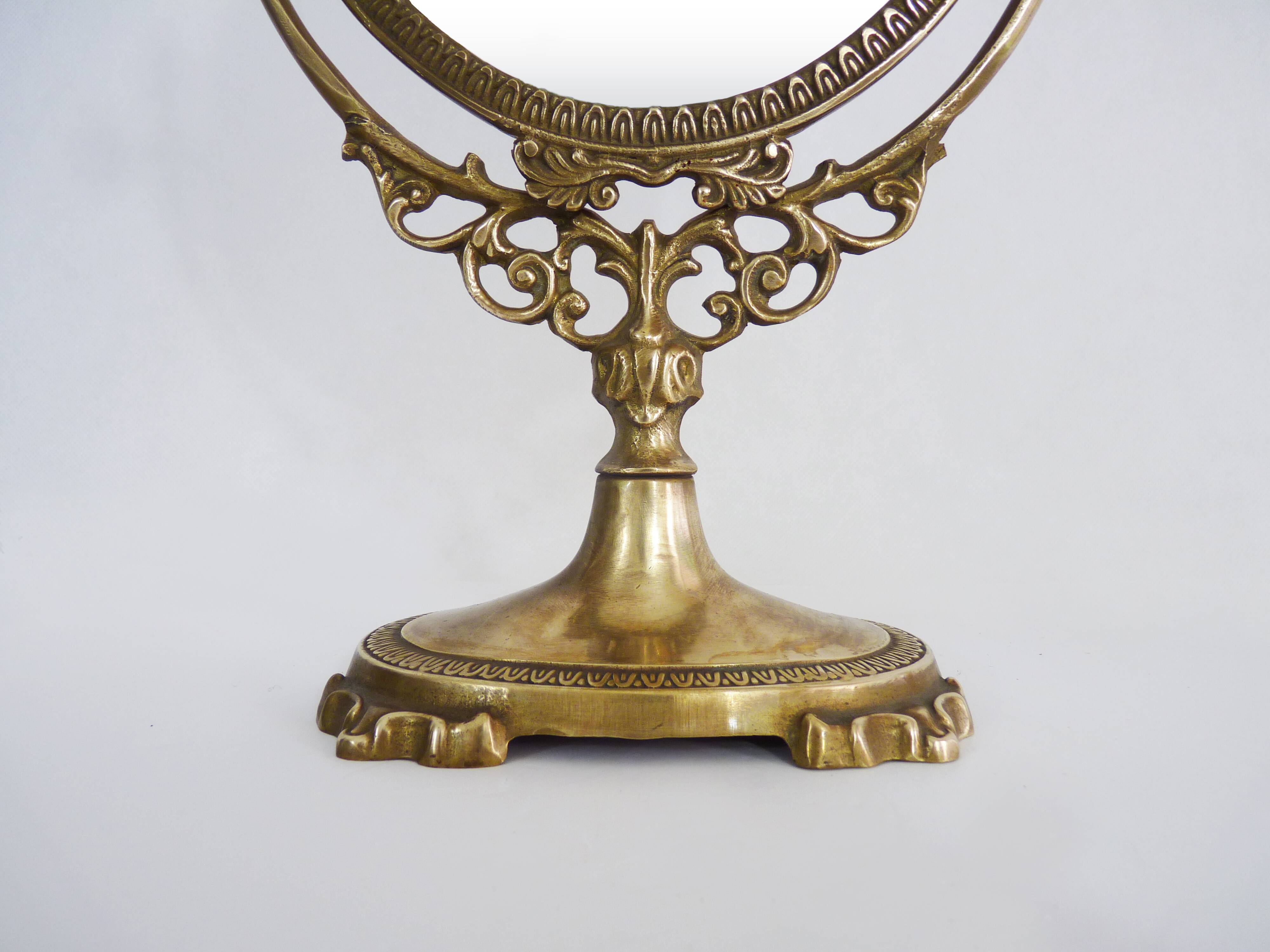 Antique psychedelic table mirror in brass, Louis XV style - 39x29cm