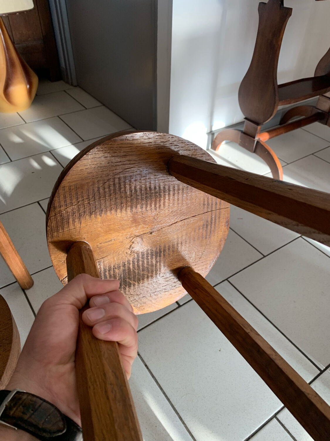 Lot of vintage wooden tripod stools