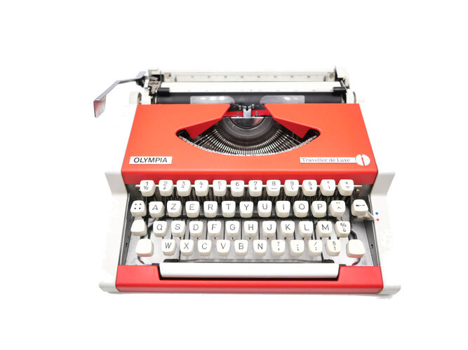 Machine à écrire Olympia Traveller de Luxe Rouge vermillon révisée ruban neuf
