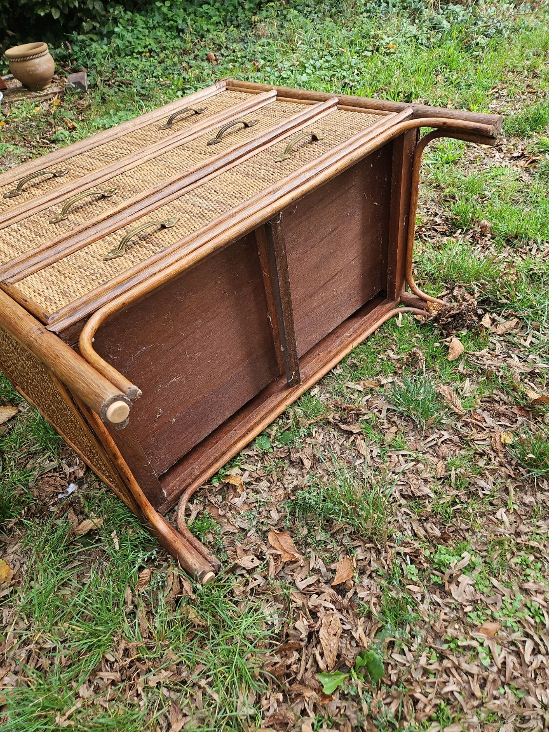 Vintage woven wicker rattan bamboo chest of drawers design 50-60-70