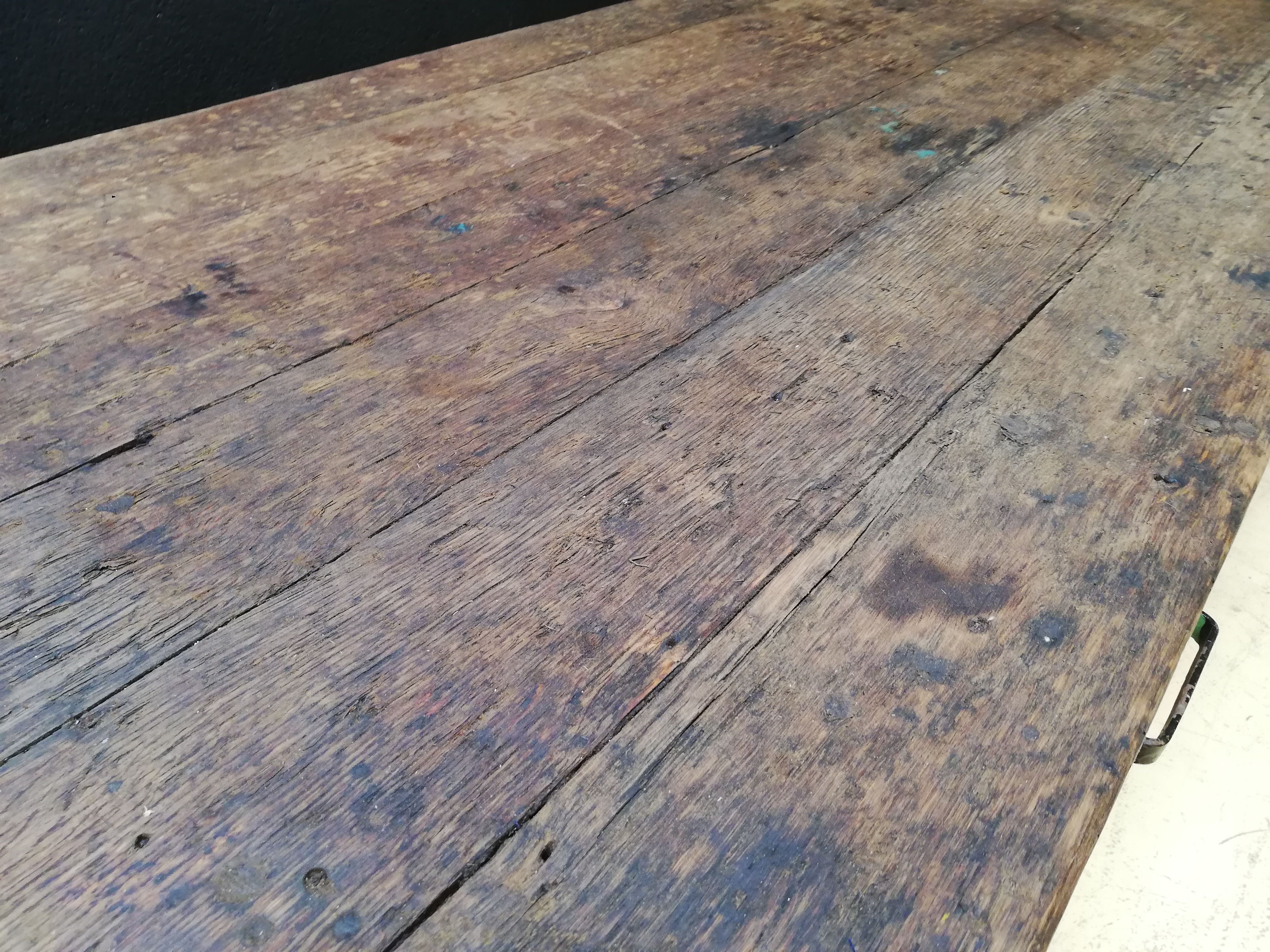 Old vintage wooden carpenter's workbench, industrial decoration