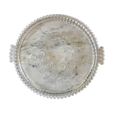 Plateau en verre moulé perlé et à fleurs années 50